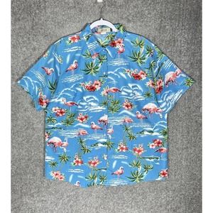 SSLR‎ Short Sleeve Hawaiian Flamingo Button Up Top Womens Size 2XL Blue Pink